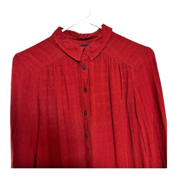 Anthropologie Maeve Bloomsbury Tie Front Shirt Dress Womens Size 4 ob465625 Rust - Picture 6 of 11